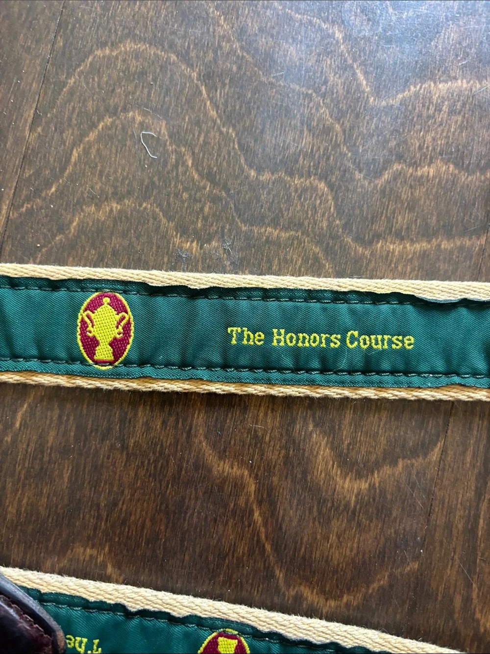 Vintage “the honors course” golf Green Embroidered Webbing Leather-Trim Belt